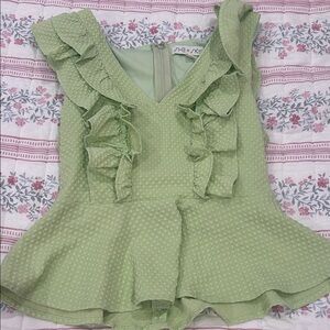 She + Sky Light Green Ruffle Sleeveless Blouse
